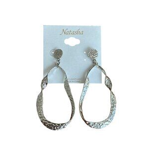 Natasha Silver Tone Hammered Twist Drop Earrings NWT